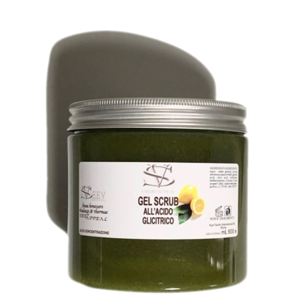 Gel Scrub Glicitrico con ácido glicólico y ácido cítrico.
